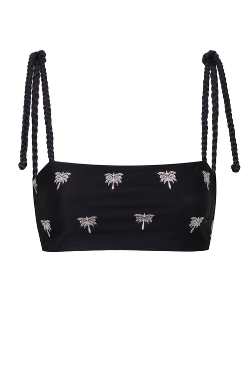 San Miguel Embroidered Top / Black - Ivory Polka Palms